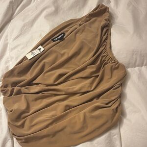 Express One-Shoulder Ruched Top in Tan